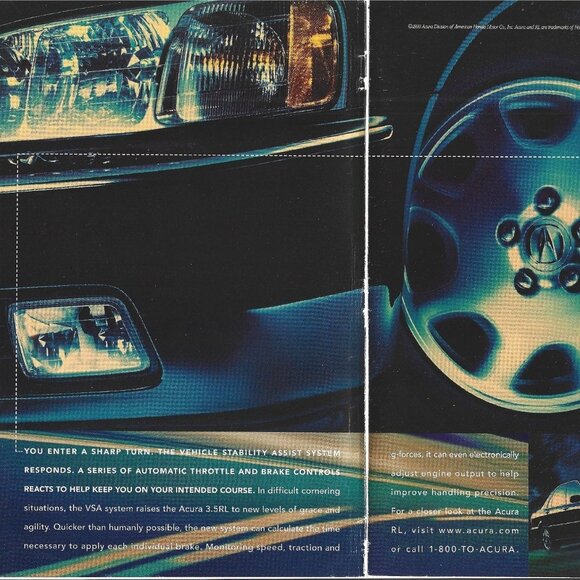 Acura RL VSA System 3.5RL Car Sedan 1990s Vintage Print Ad 2 PAGE - Picture 2 of 4